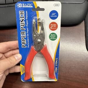NEW Red Round Shape Single Paper Hole Punch 1/4" Inch Diameter Holes Up 5 Sheets